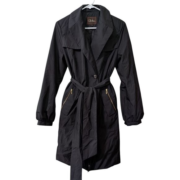 Cole Haan Black Lightweight Trench Coat w/ Tie Waist Women's M - Picture 1 of 10
